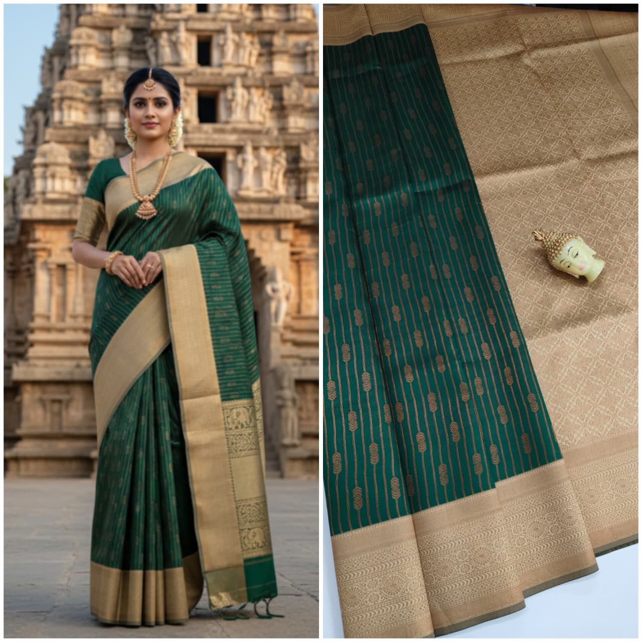 Kupura Vaira Oosi lightweight silk-type sarees in Samuthrika/Vasthrakala bridal style