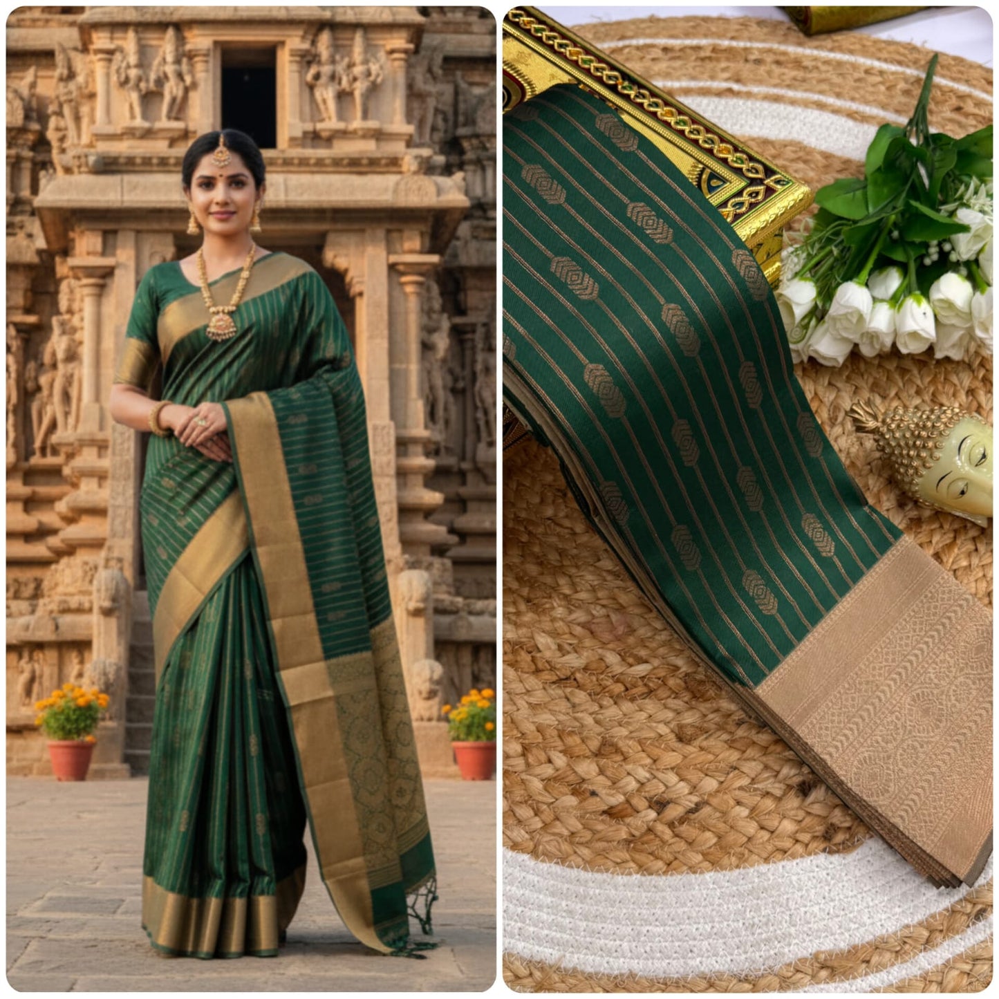 Kupura Vaira Oosi lightweight silk-type sarees in Samuthrika/Vasthrakala bridal style