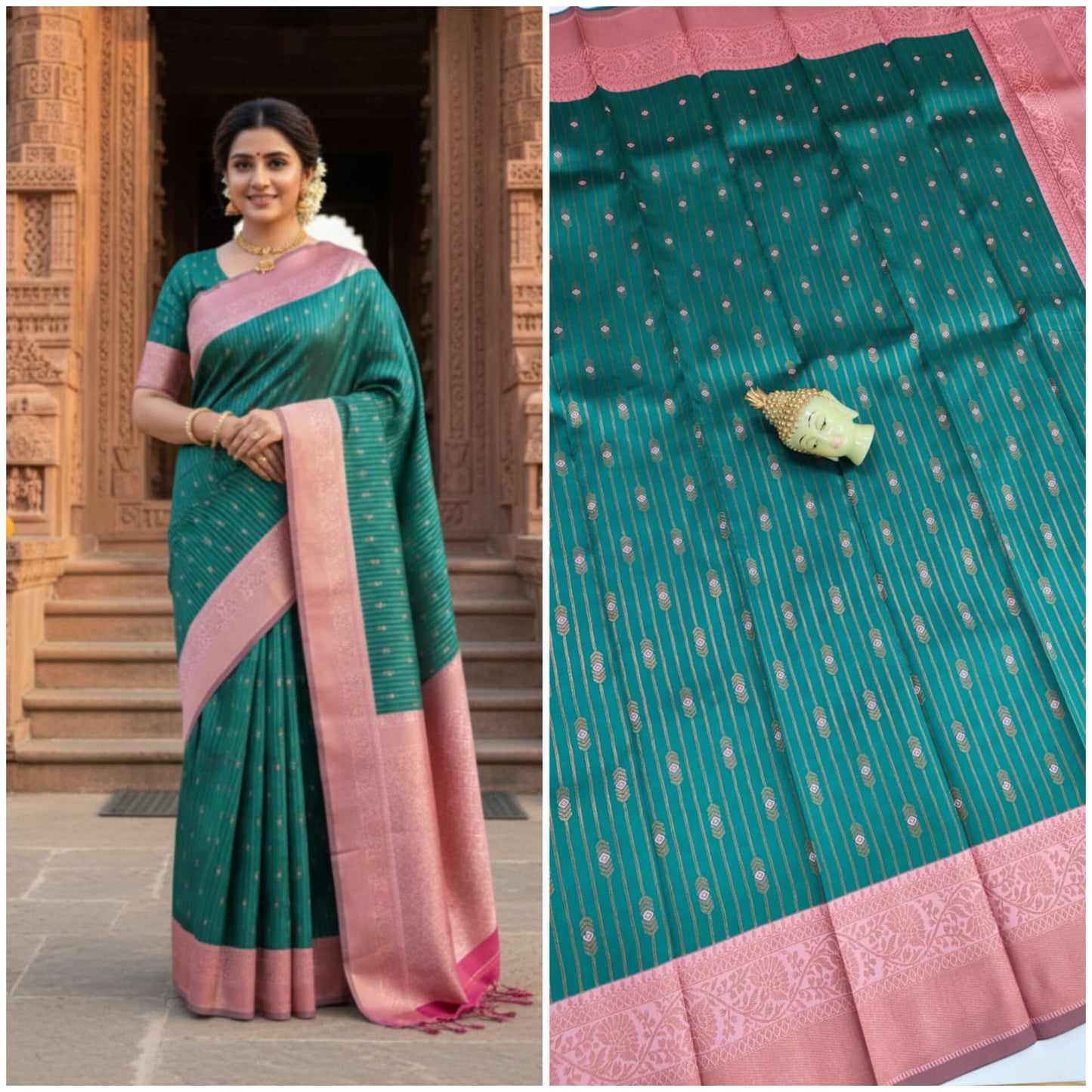 Kupura Vaira Oosi lightweight silk-type sarees in Samuthrika/Vasthrakala bridal style