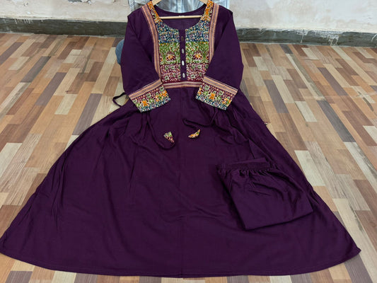 Pure Cotton Salwar Set With Elegant Embroidered Neck Design