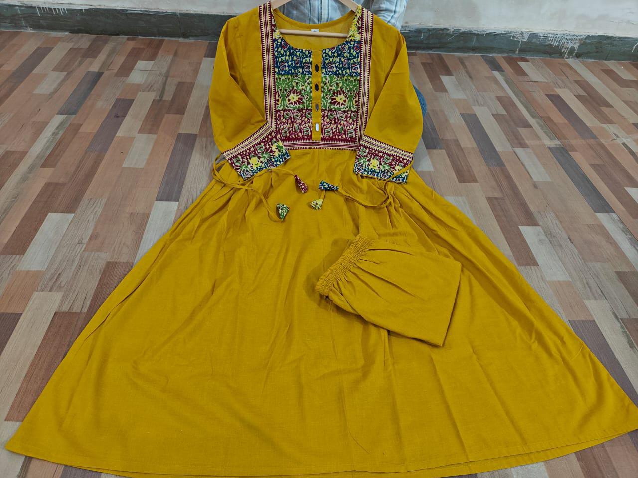 Pure Cotton Salwar Set With Elegant Embroidered Neck Design