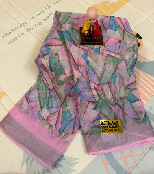 Digital Cotton Saree Geometric Print with Blouse