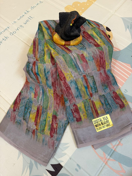 Digital Cotton Saree Pastel Print with Blouse