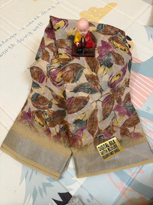 Digital Silk Saree with Blouse – Abstract Pastel Geometry Exclusive Fancy Saree