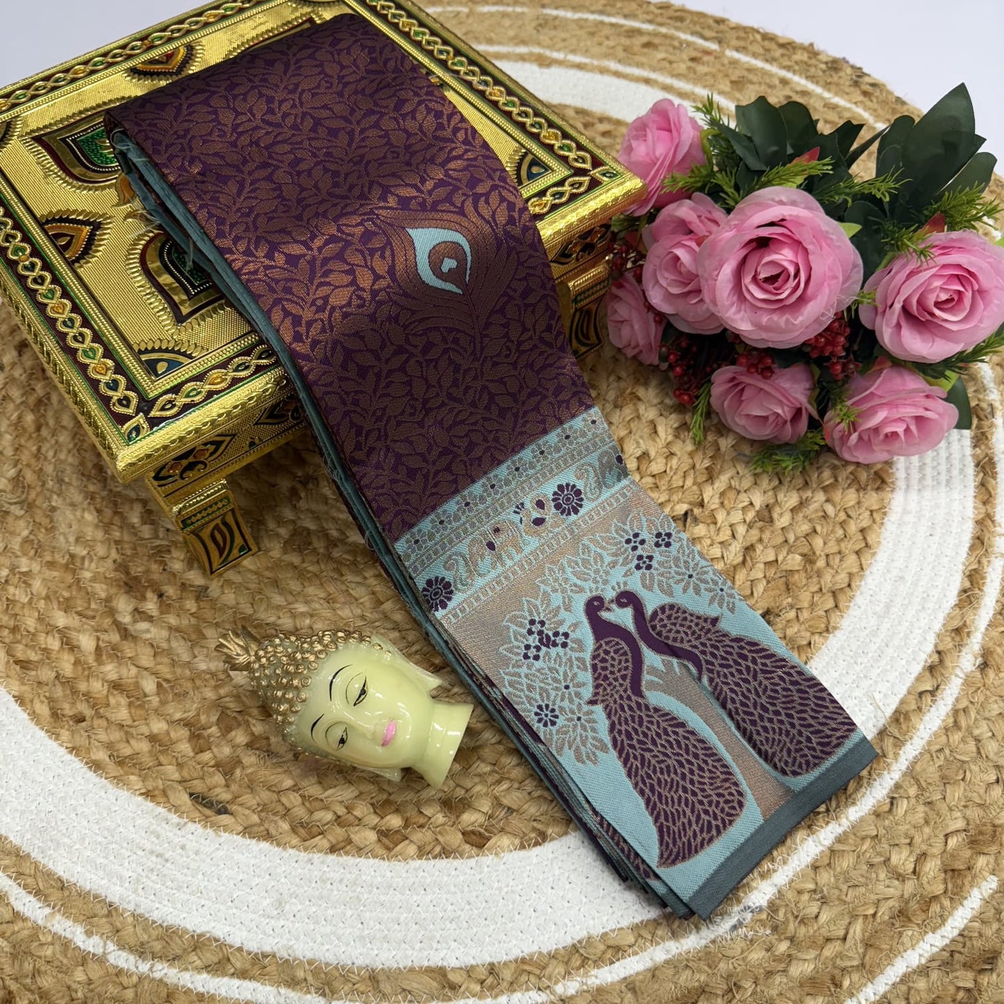 Kubera Korvai Rapier Silk Saree – 3D Embossed