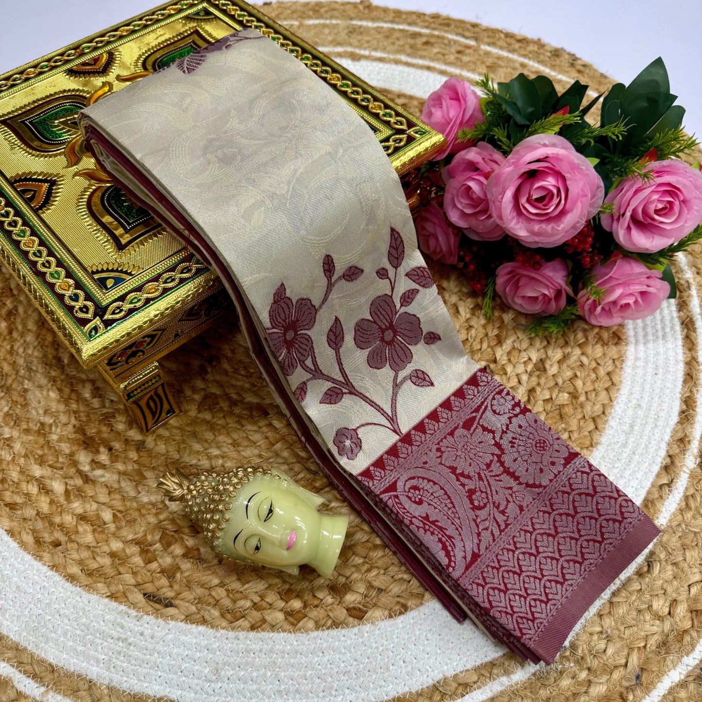 Kubera Korvai Rapier Silk Saree – 3D Embossed