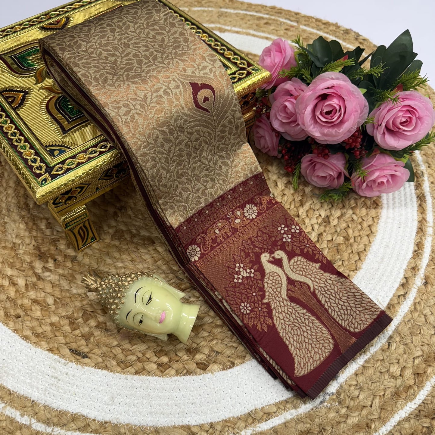Kubera Korvai Rapier Silk Saree – 3D Embossed