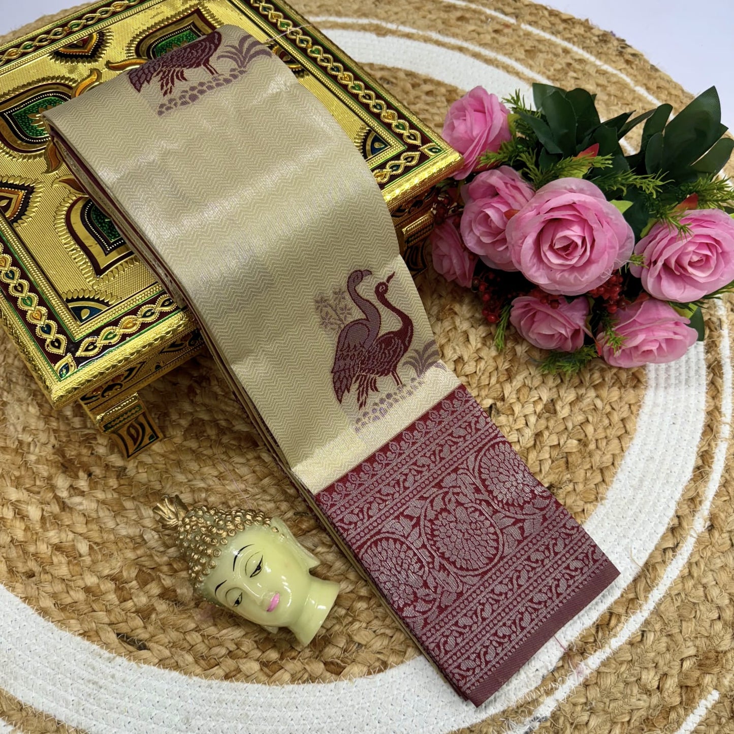 Kubera Korvai Rapier Silk Saree – 3D Embossed