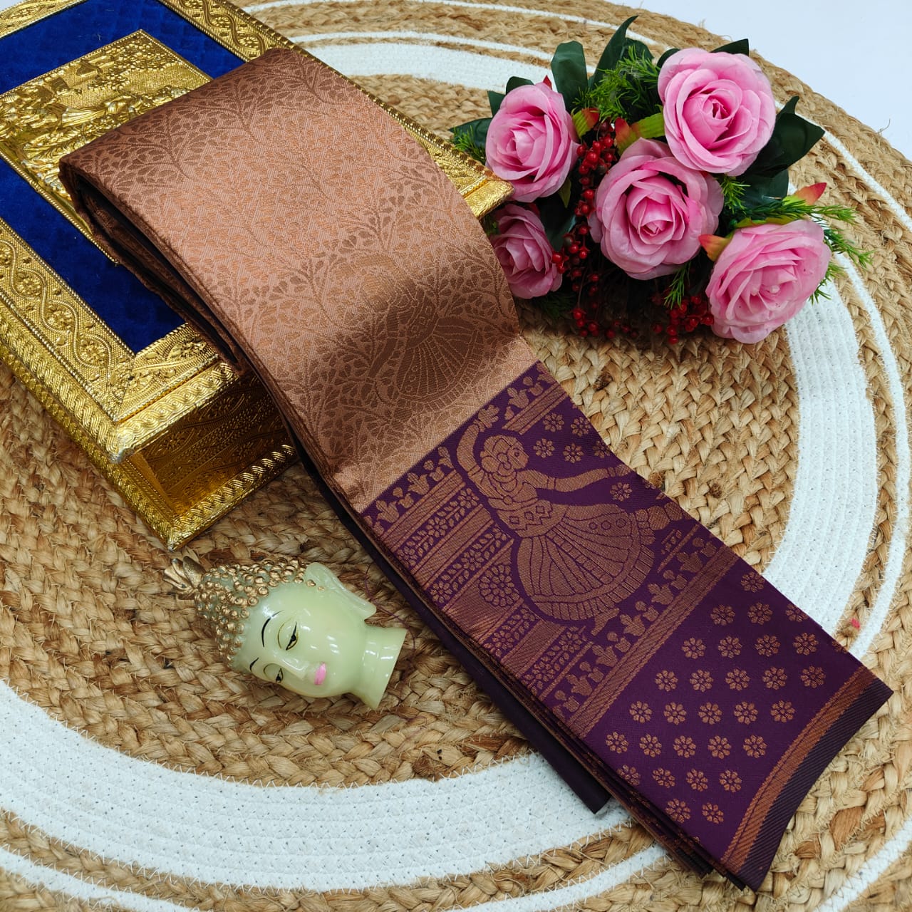 Elite Kupera Korvai Bridal Rapier Fancy Light Weight Silk Saree – Samuthrika Style with 3D Embossed Design & Rose Gold Jari