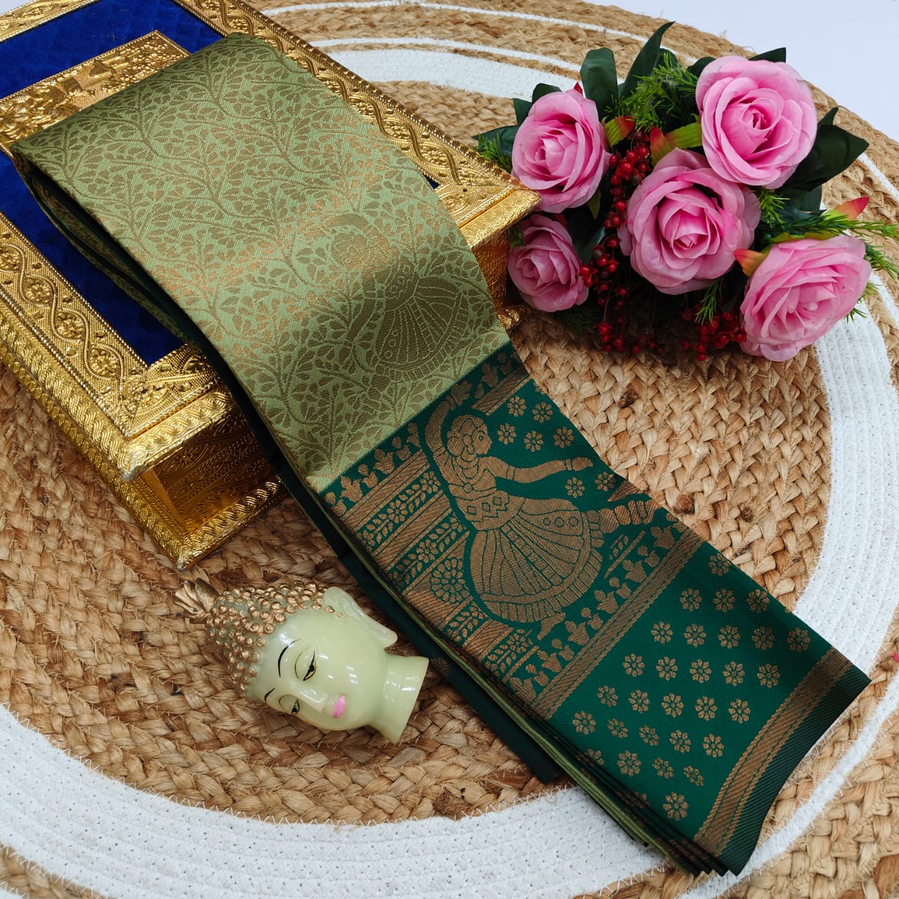 Elite Kupera Korvai Bridal Rapier Fancy Light Weight Silk Saree – Samuthrika Style with 3D Embossed Design & Rose Gold Jari