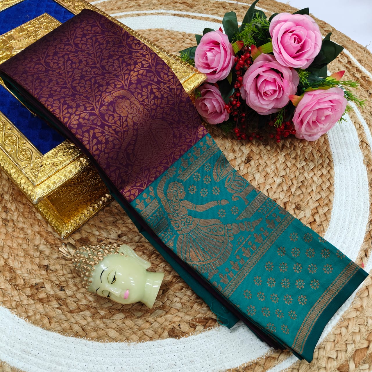Elite Kupera Korvai Bridal Rapier Fancy Light Weight Silk Saree – Samuthrika Style with 3D Embossed Design & Rose Gold Jari
