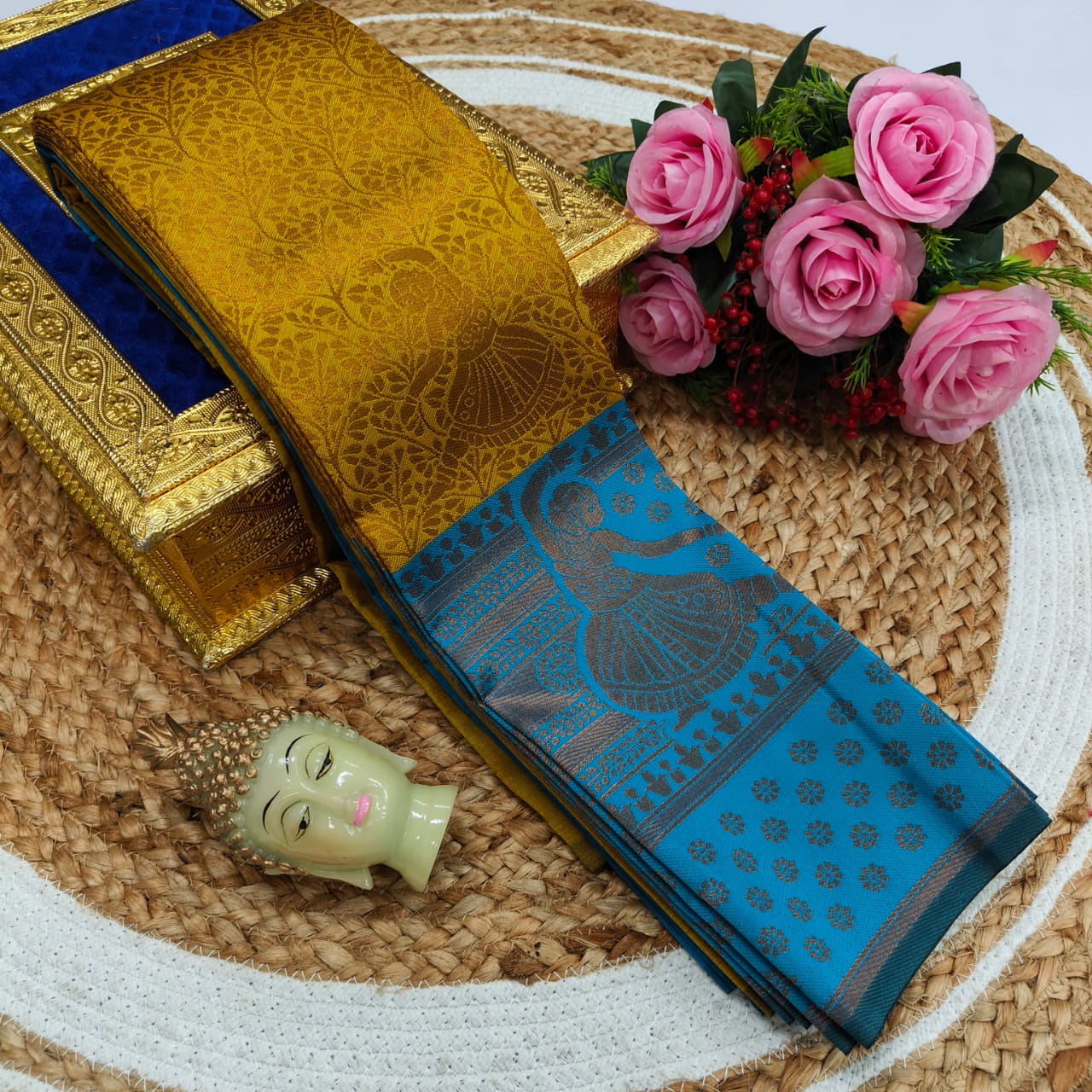 Elite Kupera Korvai Bridal Rapier Fancy Light Weight Silk Saree – Samuthrika Style with 3D Embossed Design & Rose Gold Jari