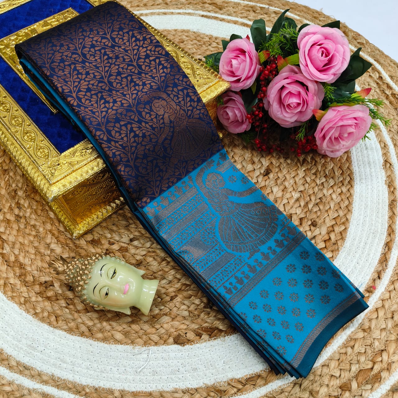 Elite Kupera Korvai Bridal Rapier Fancy Light Weight Silk Saree – Samuthrika Style with 3D Embossed Design & Rose Gold Jari