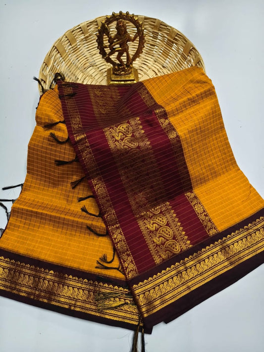 100% Pure Checked Kalyani Cotton Saree