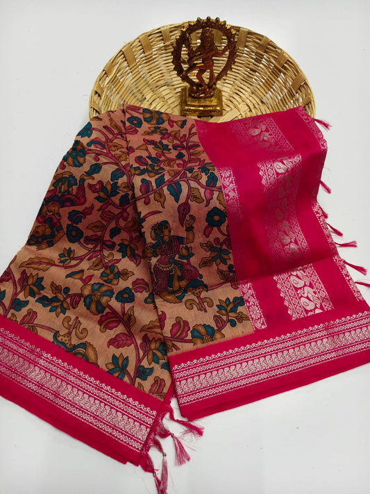 Kalamkari Kalyani Cotton Saree With Contrast Blouse