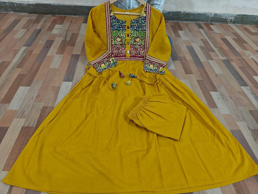 Pure Cotton Salwar Set With Elegant Embroidered Neck Design