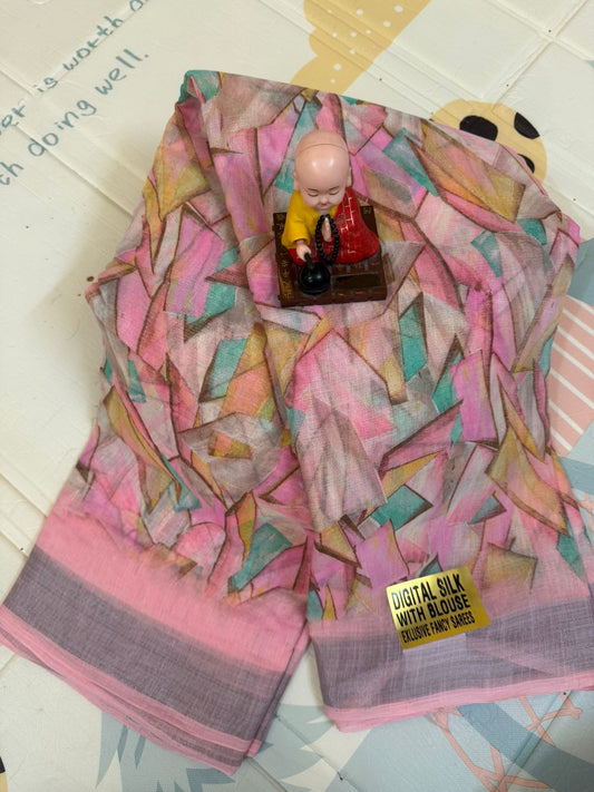 Digital Cotton Saree Geometric Print with Blouse